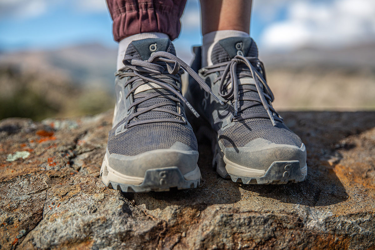On Cloudwander Waterproof hiking shoes (front closeup)